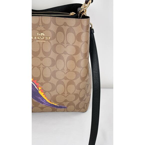 Coach X Jean Michel Basquiat Town Bucket Bag In Signature Canvas Brown Purse New - Picture 9 of 15